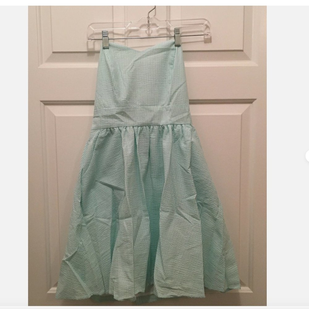 NWT Lauren James Women's Savannah Seersucker Green White Strapless Dress XS